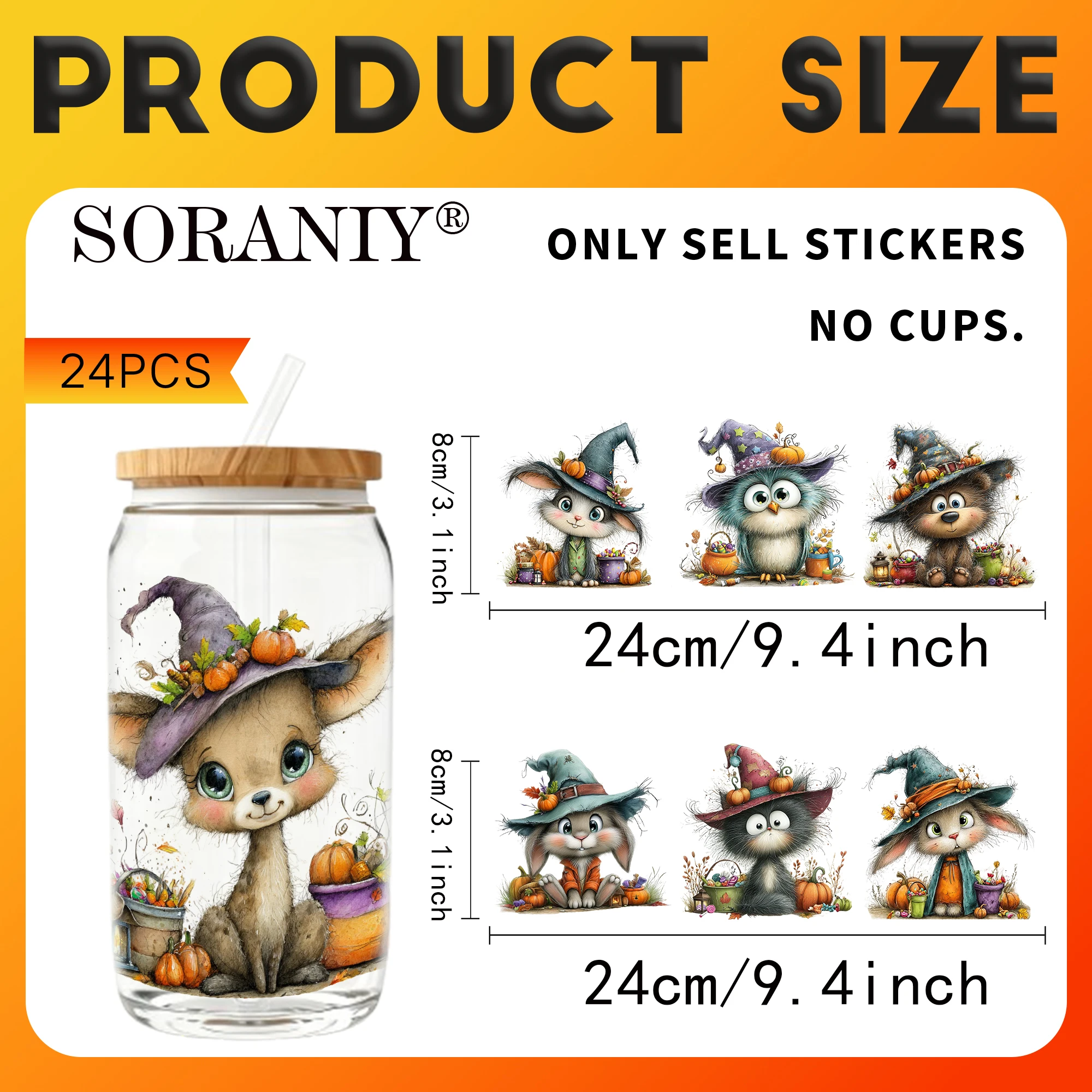 UV DTF Transfer Stickers - 24 Sheets/Set Cute Halloween Little Animals Theme UV DTF 16OZ DIY Transfer Stickers