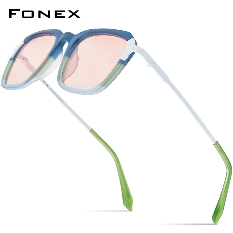 

FONEX Colorful Acetate Titanium Polarized Sunglasses Men UV400 2023 New Simple Fashion Square Sun Glasses Women Shades F85786T