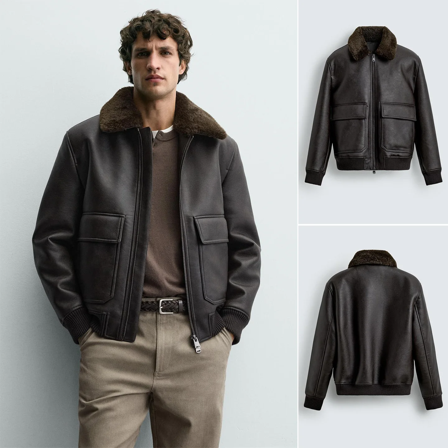 

Весенняя новинка: мужская повседневная куртка свободного кроя из искусственной кожи с воротником-стойкой, декоративными вставками и молнией, удлиненная модель