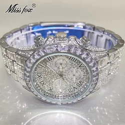 MISSFOX-Montre carrée arc-en-ciel en diamant pour hommes, montres-bracelets de luxe, bijoux glacés, horloges à quartz, Reloj zones bre, marque de mode