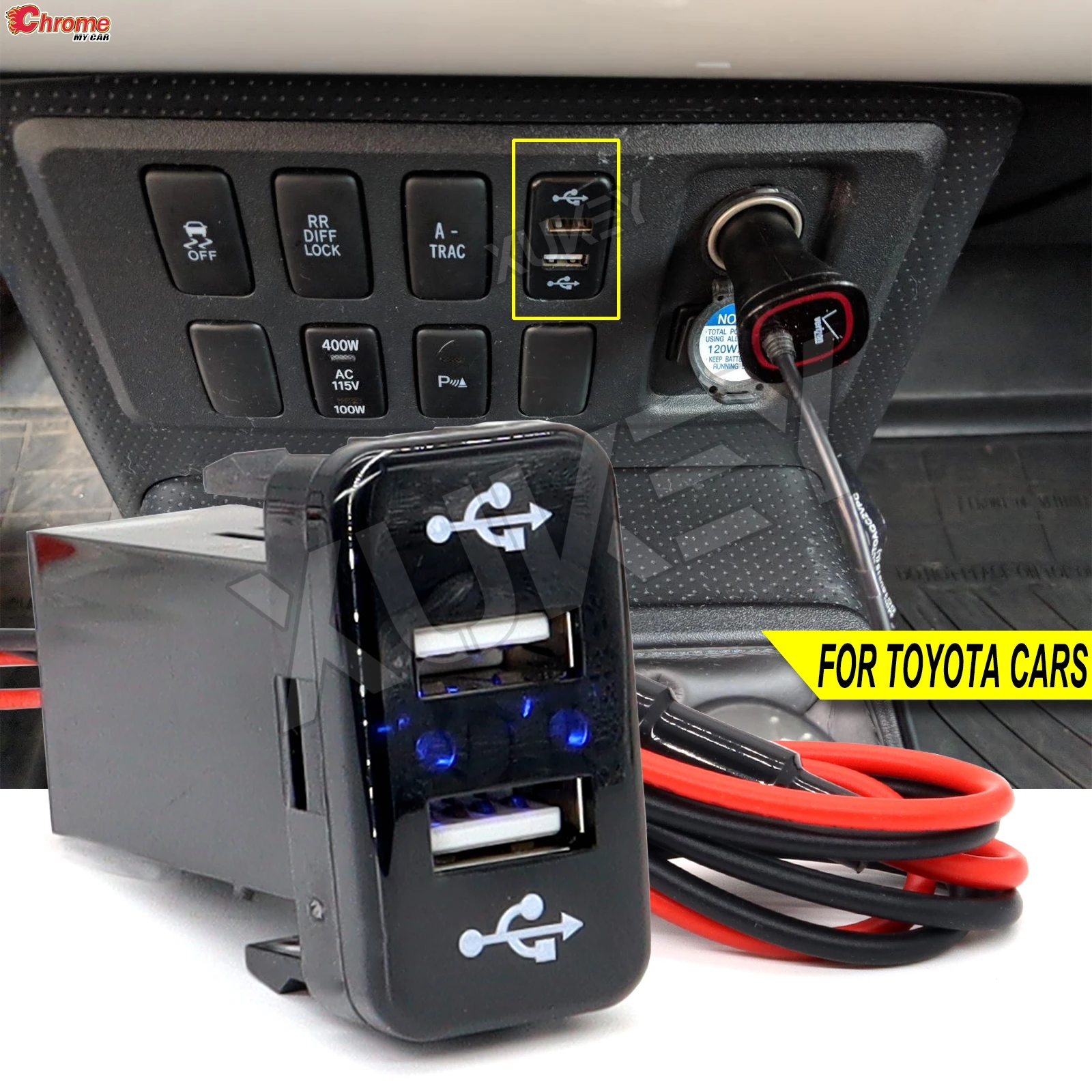 Dual USB Car Smartphone Inverter Phone Charger 5V 3.1A 2 Ports Vehicle Power For Toyota FJ Cruiser Tacoma Prado Auto Accessories