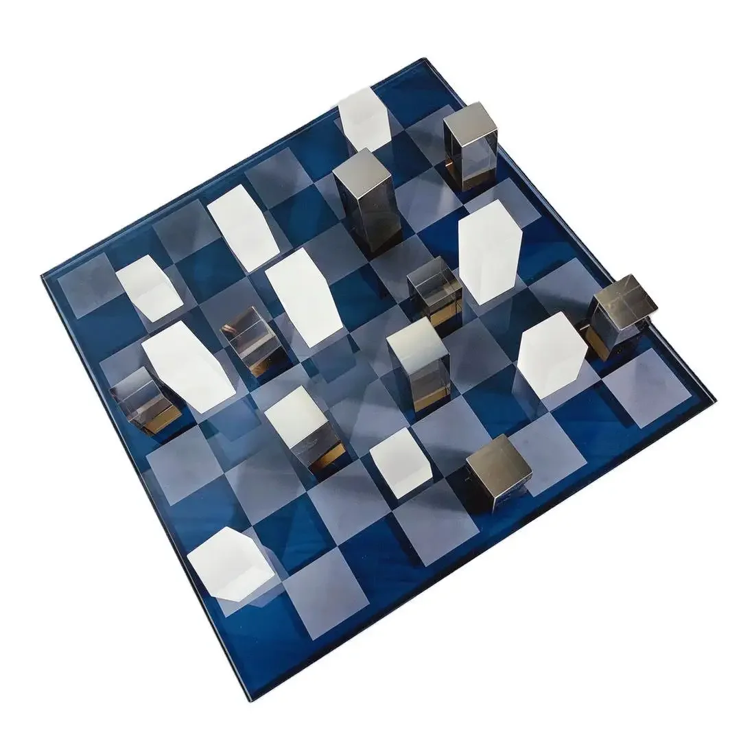 Modern simple matte electroplated crystal glass chessboard soft decoration ornament