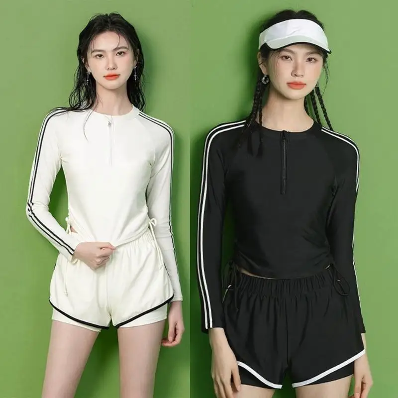 

Women Front Zippered Rashguard Two Piece Swimsuit Long Sleeve Training Surfing Swimwears Athlete Training Bathing Suit
