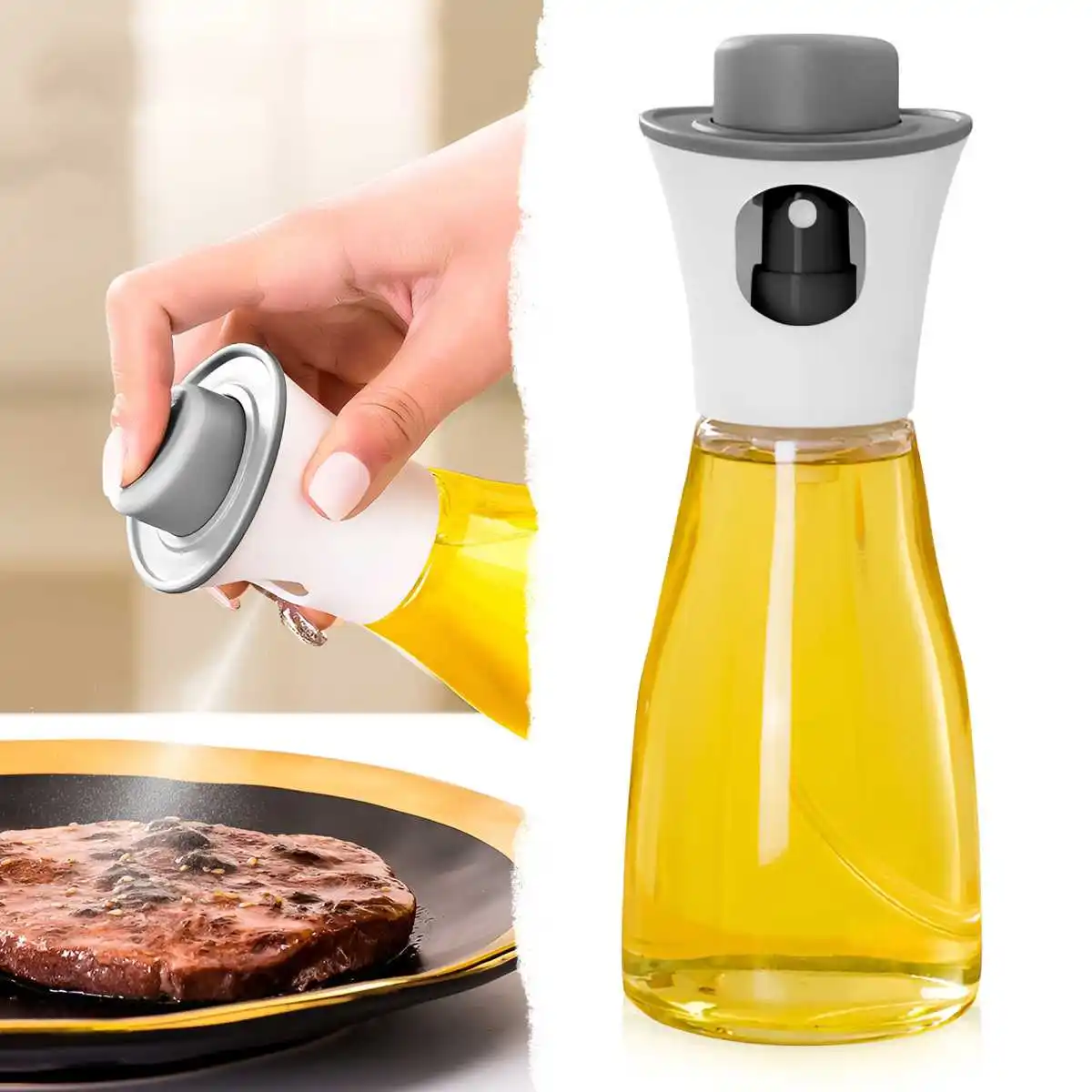 Top hat style 180ml press-type atomizing oil dispenser for soy sauce, vinegar and other condiments glass atomizing oil