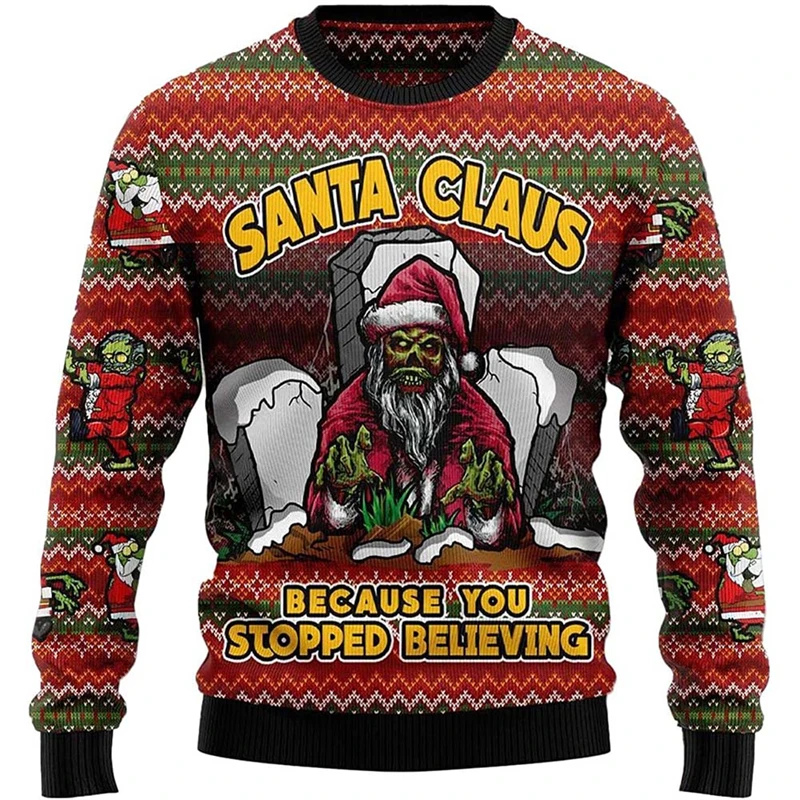 

Funny Santa Claus Graphic Ugly Christmas Sweater For Men Fashion Autumn Winter 3D Printed Sweatshirt Loose Breathable Pullovers