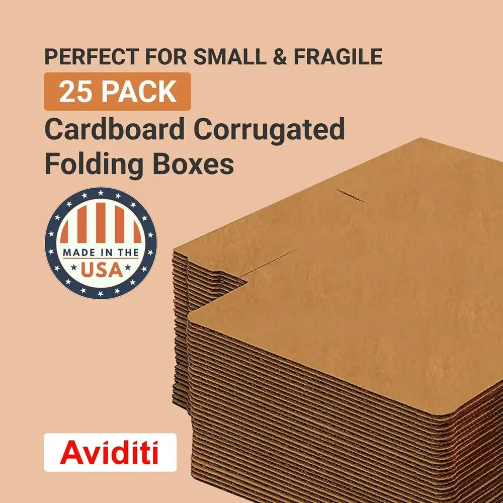 25-Count Medium Foldable Cardboard Shipping Boxes, 17x11x2.5 Inches, Crush-Resistant for Packing and Storage