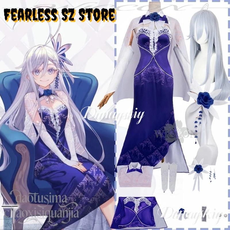 

Аниме 86eightysix Косплей Владилена Милизе Юбилейная кожа תחlederות Длинное фиолетовое платье Головной убор с цветком Парики Рождество Хэллоуин