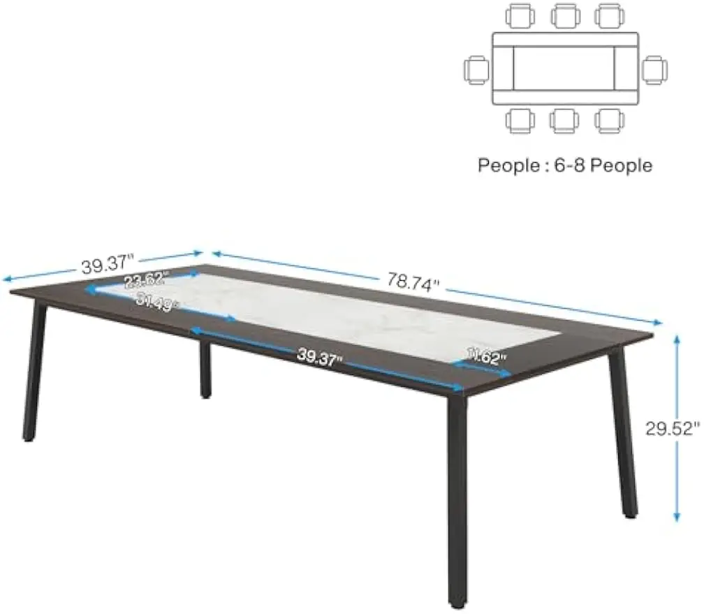 6.56 FT Conference Table, 78.74 L x 39.37 W x 29.53 H Inches Large Meeting Table/Podcast Table for 10 People, Business Wooden Tr