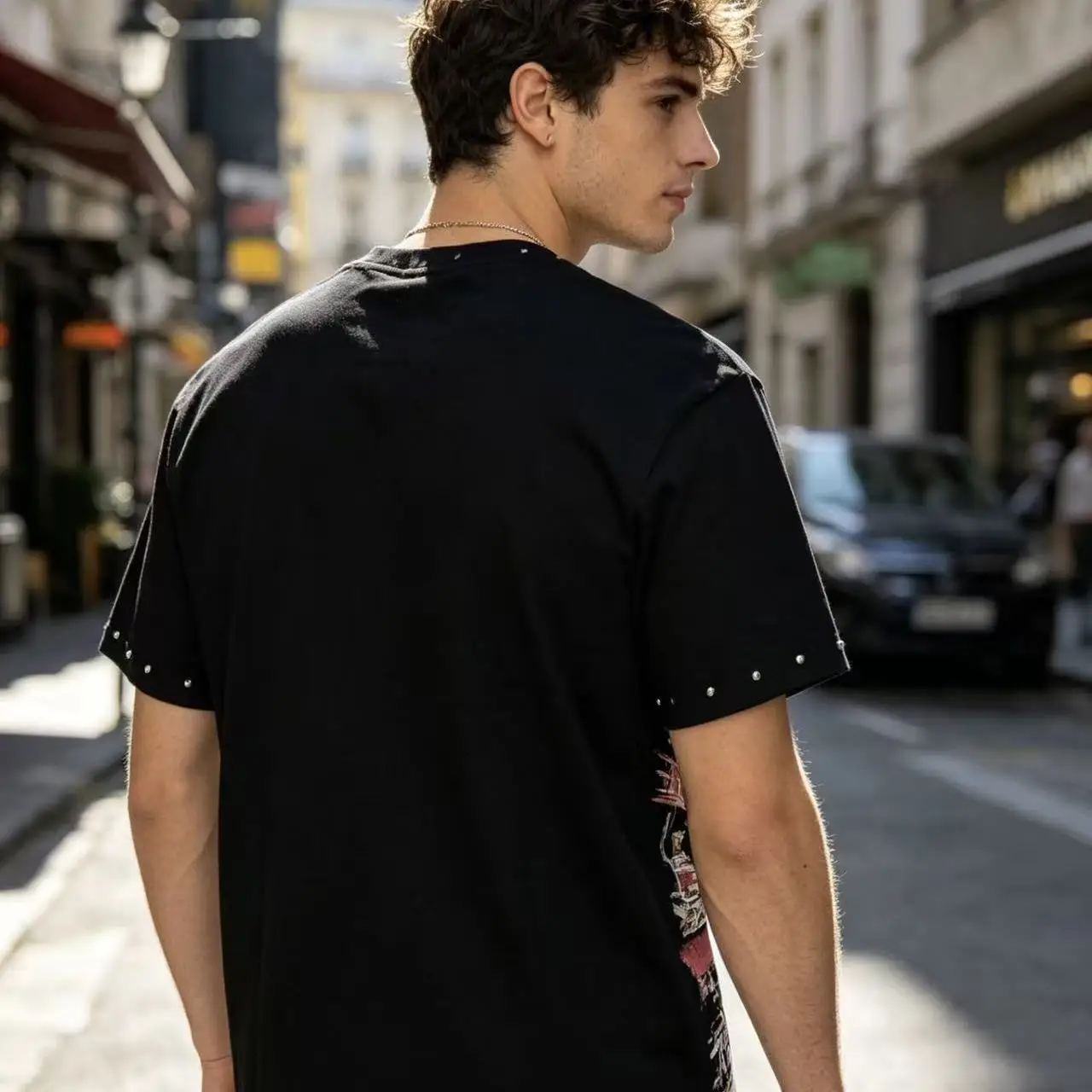 Mixed Emotion American Angel Knight Print Rhinestone Loose Casual Pure Cotton Short Sleeve T-Shirt Youth Trend Street Style C...