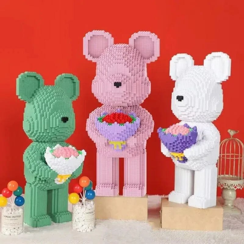 48cm Flower Violent Bear Huge  Building Block  Children\'s Toys with Small Particles Bricks 3D Model Children\'s Adult Gift