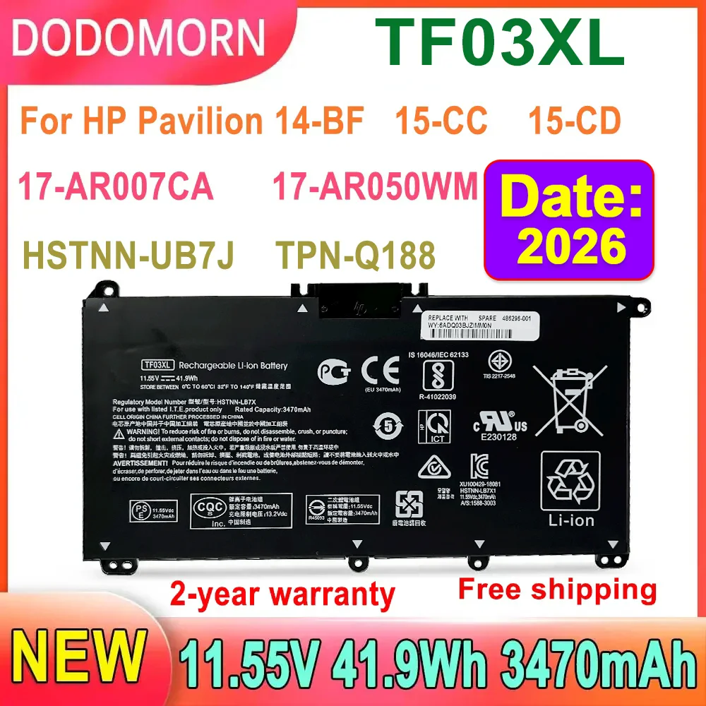 DODOMORN TF03XL batería del ordenador portátil para HP Pavilion 14-BF 15-CC 15-CD 17-AR 17-AR007CA 17-AR050WM HSTNN-UB7J 920046 -541TPN-Q188 41Wh