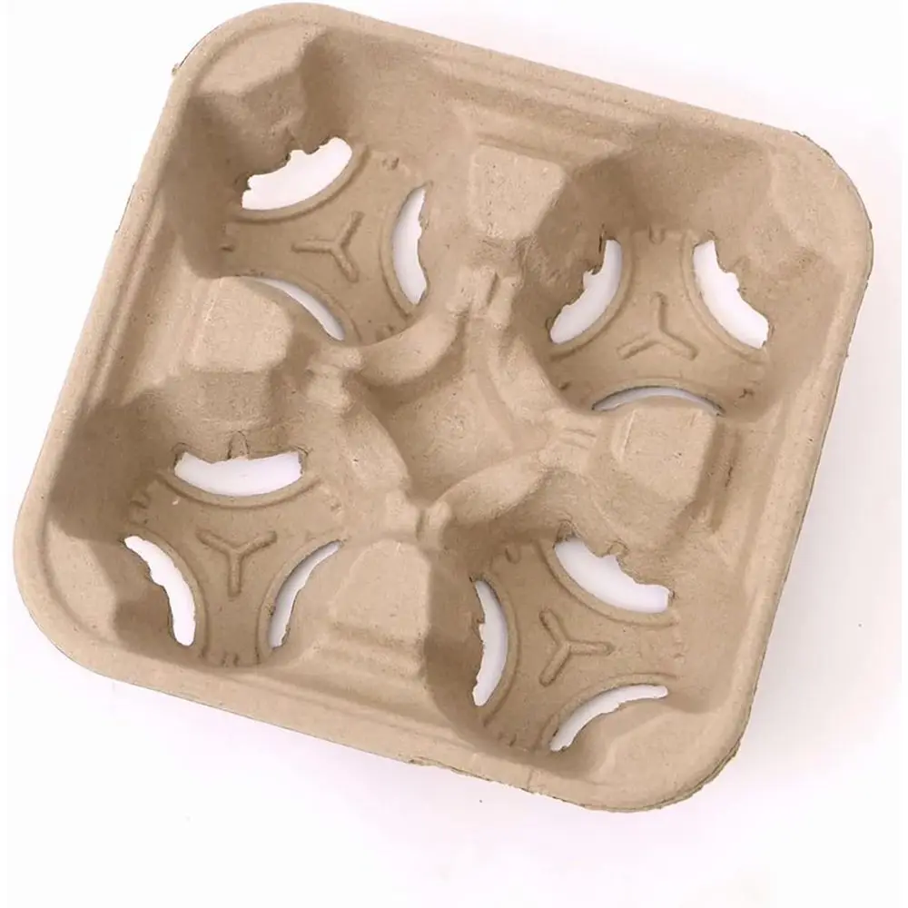 

100 Pack Disposable 4-Cup Drink Carriers, Eco-Friendly Pulp Fiber Trays for Hot & Cold Beverages Delivery