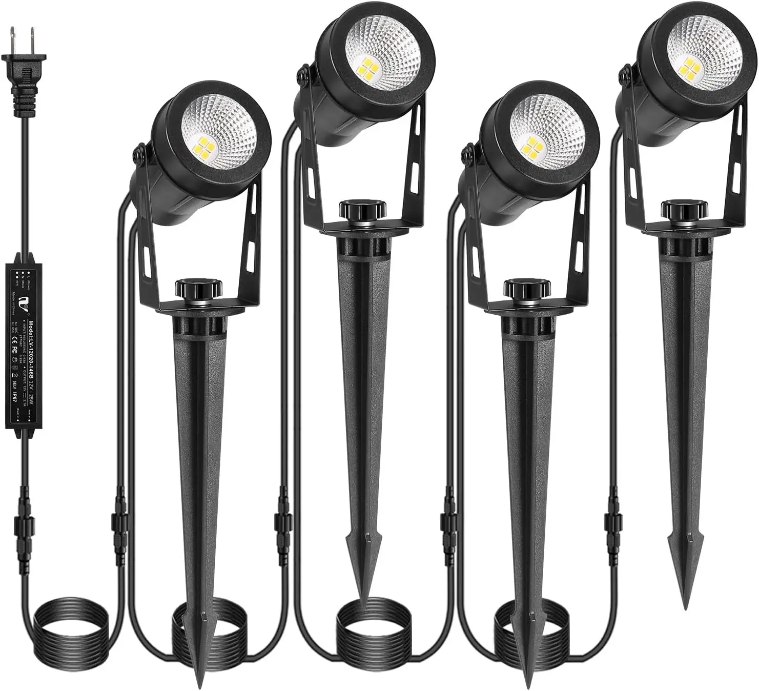 Outdoor landschapsverlichting, 4-10 stuks LED-spotlampen met transformatoren, 12V laagspanning IP65 waterdichte plug-in spotlight