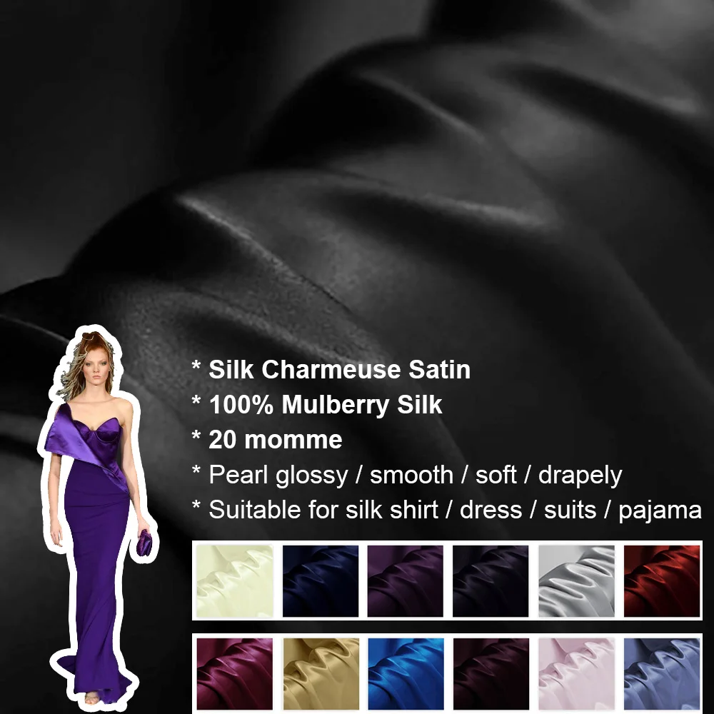 CISULI 100% Silk Charmeuse Satin 114cm width 22mommes Heavy Silk Fabric Luxury Evening Party Dress Suits Material