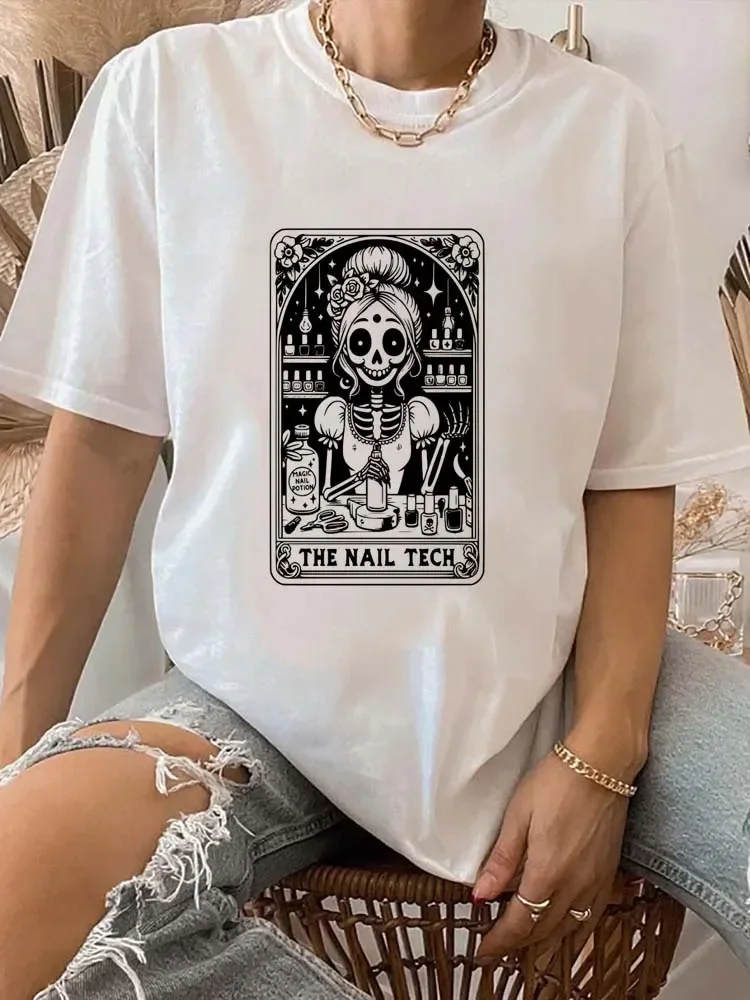 The Nail Tech Fashion Versatile Casual Round Neck Short Sleeve T-Shirt Retro Fun Print T-Shirt Top Short Sleeve Loose T-Shirt