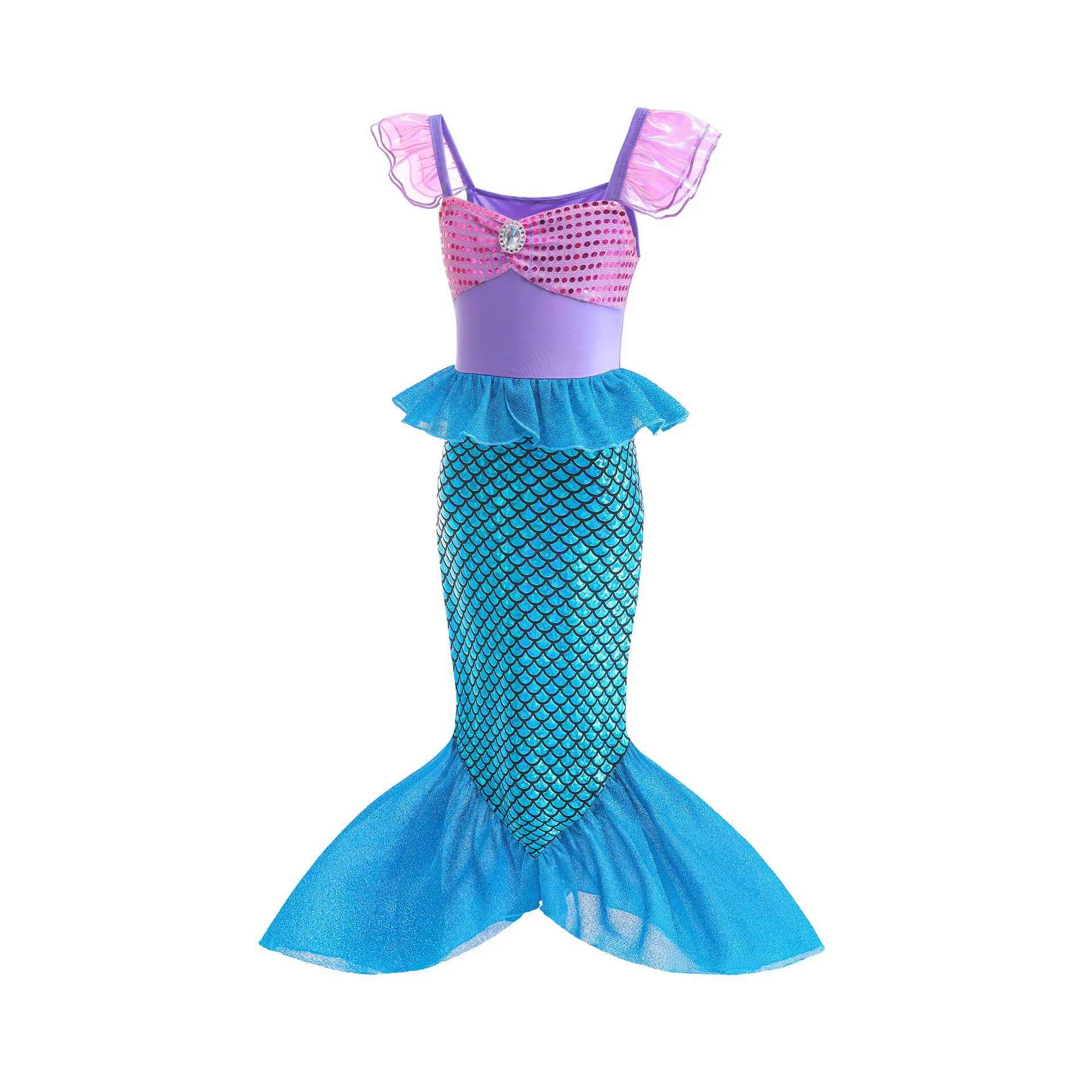 Abito da festa di compleanno a sirena Costume da sirena per ragazza estiva Carnevale Abiti cosplay anime 2-10 anni Abito da ballo per travestimento fantasia per bambini