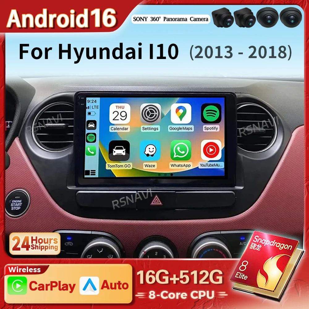 Android 16 Carplay Auto Car Radio Multimedia Player For Hyundai I10 2013 - 2018 Navigation Autoradio GPS Stereo 2din Snapdragon