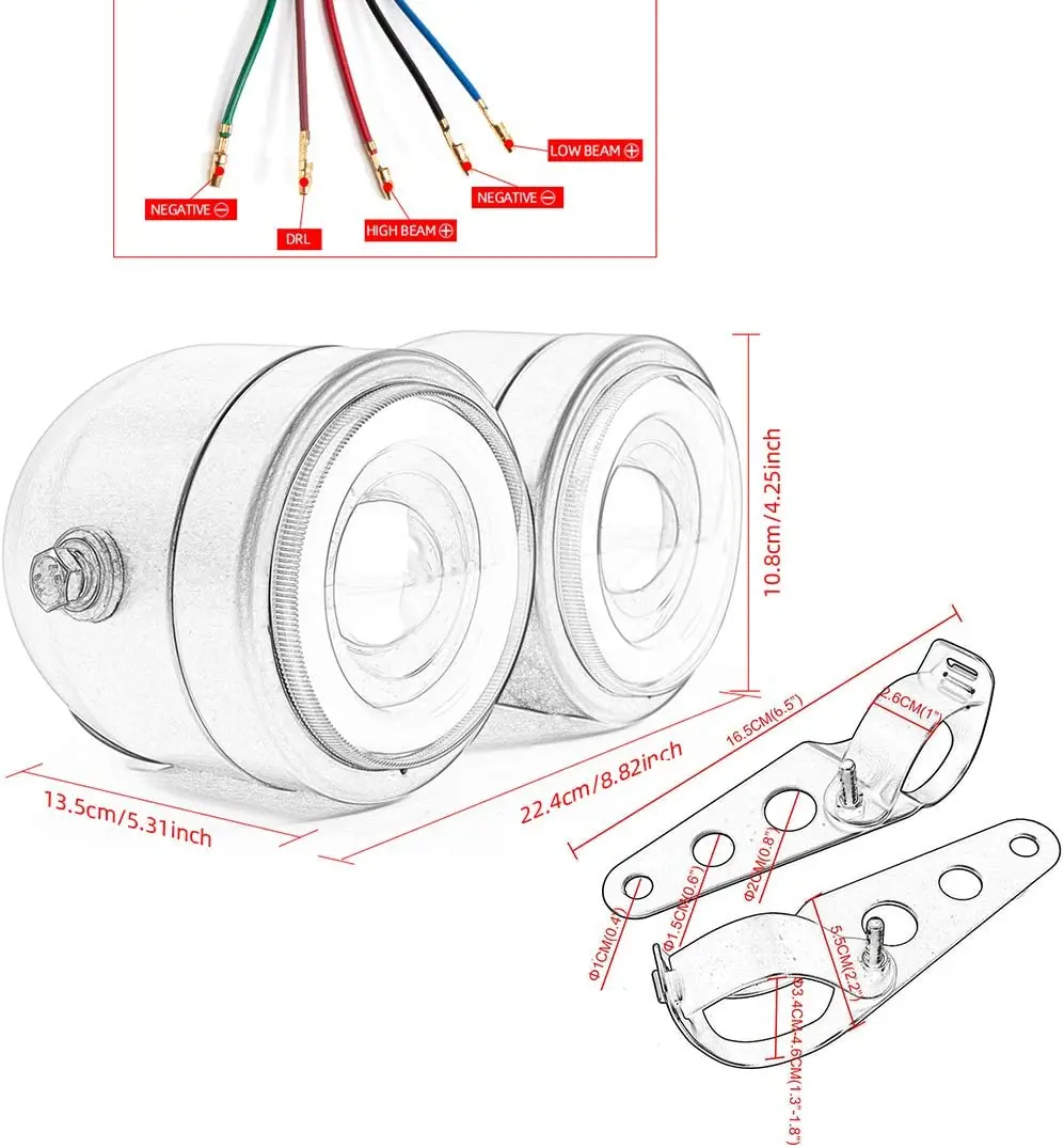 Motorcycle Twin Headlight Universal Double LED Front Head Lamp with Bracket For Street Dual Sport Dirt Bikes Street Cafe Racer