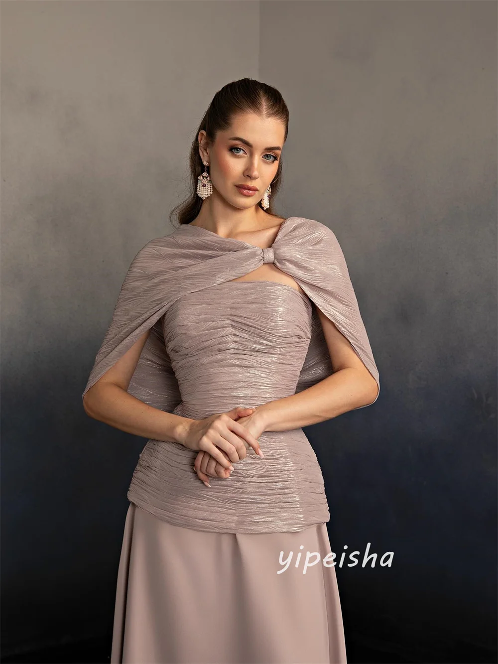 Customized Modern Style Exquisite Pleat Ruched Shawl A-line Strapless Long Dresses Evening Dresses Sizes Available High Quality image 2