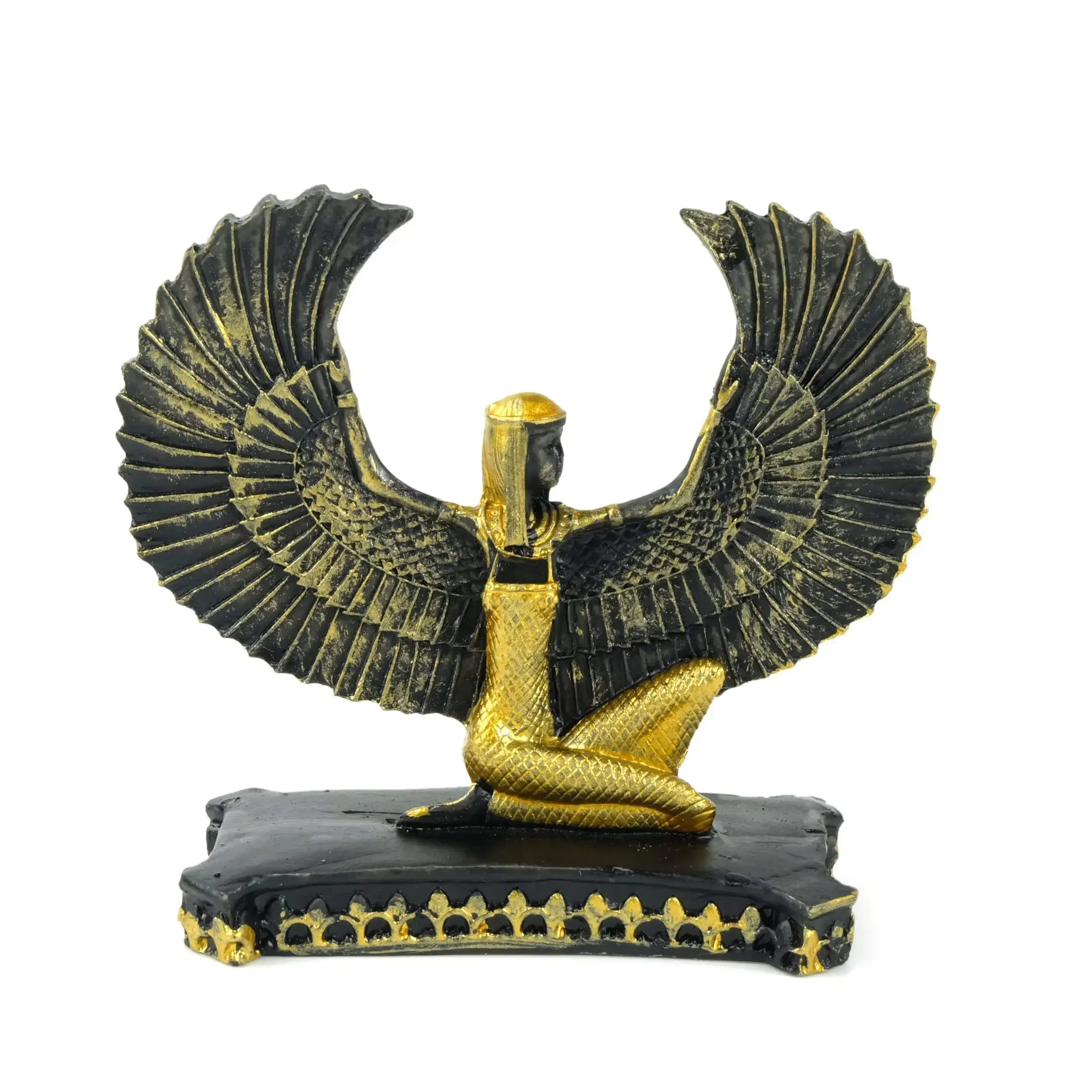 Open Wings Kneeling Egyptian Isis Ancient Mythology Goddess Sculpture Home Decor Collectible Figurine