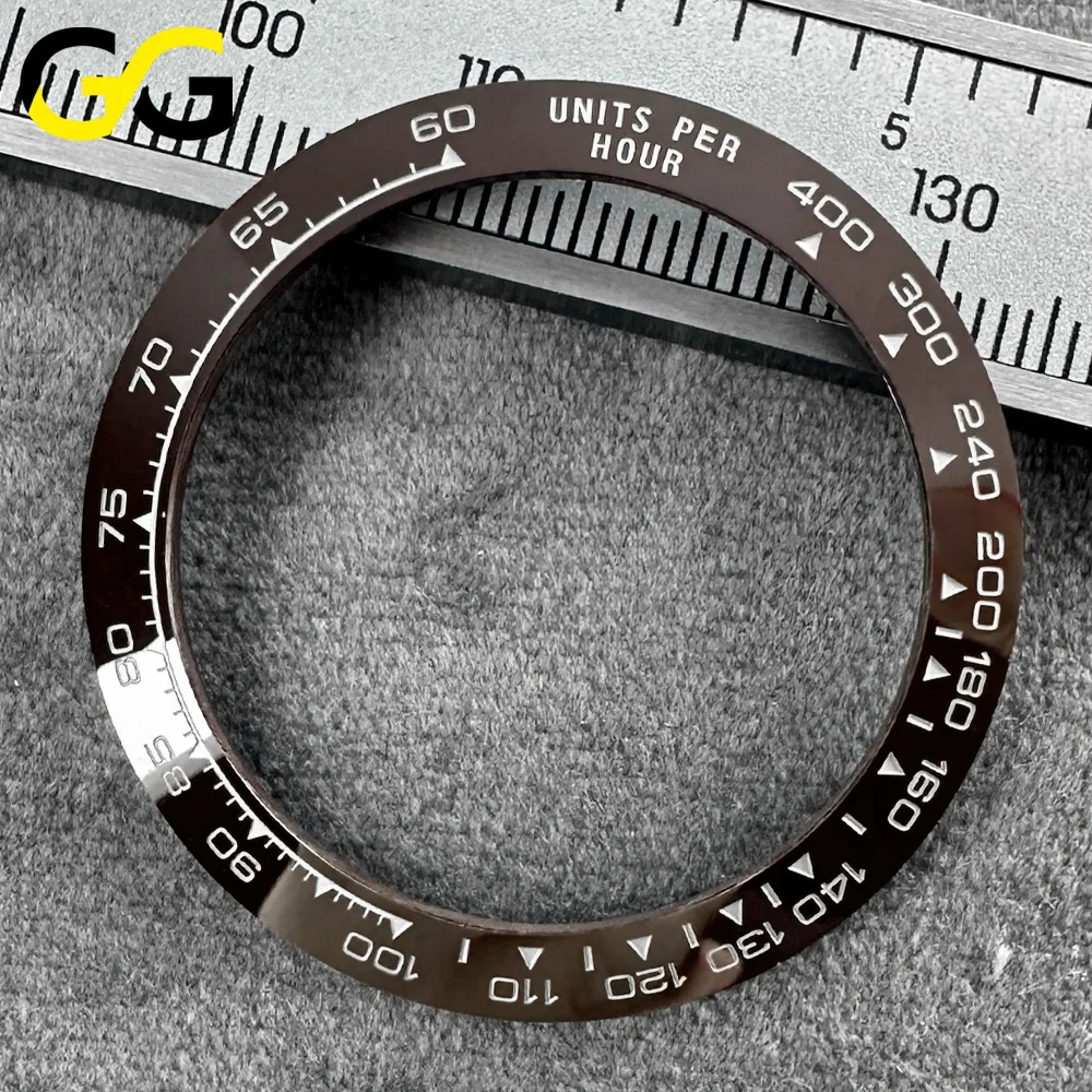 38,5mm * 30,5mm Hochwertige Keramik-Lünette Uhrenteile Zubehör Abgeschrägte Edle Weißgold-Textur Schwarz Kaffeefarben Lünette – Detail 5