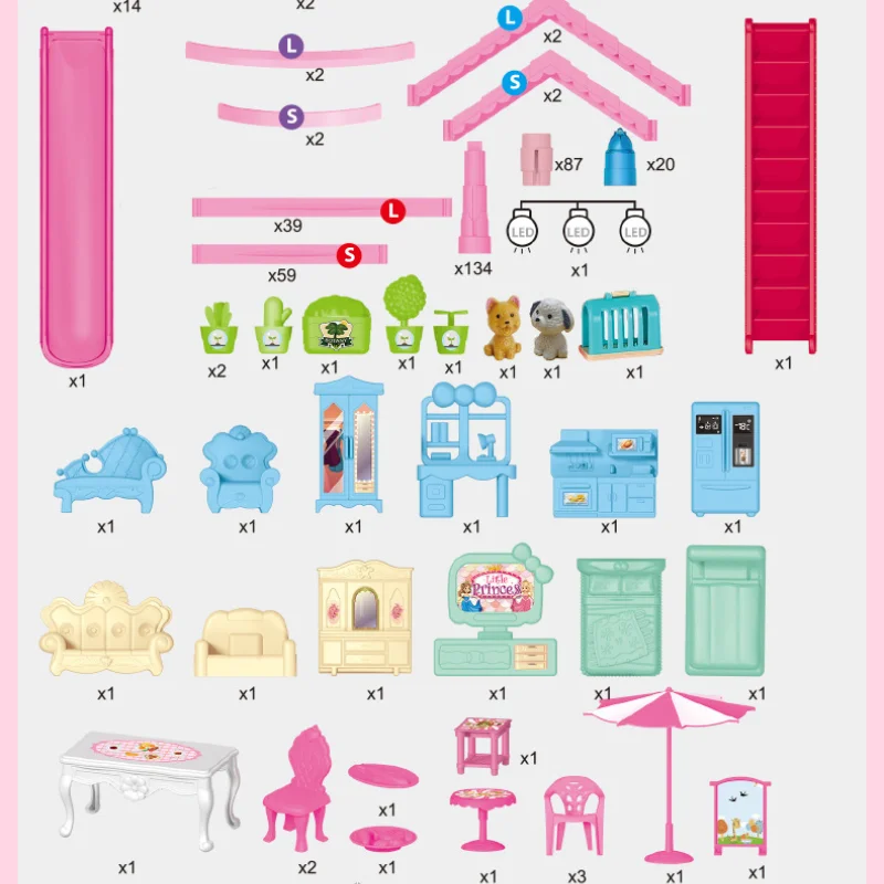 DIY บ้านตุ๊กตาวิลล่าปราสาทเจ้าหญิง Play House Assembly ตุ๊กตาบล็อกอาคาร Miniature เฟอร์นิเจอร์ของเล่นเด็กของขวัญวันเกิด