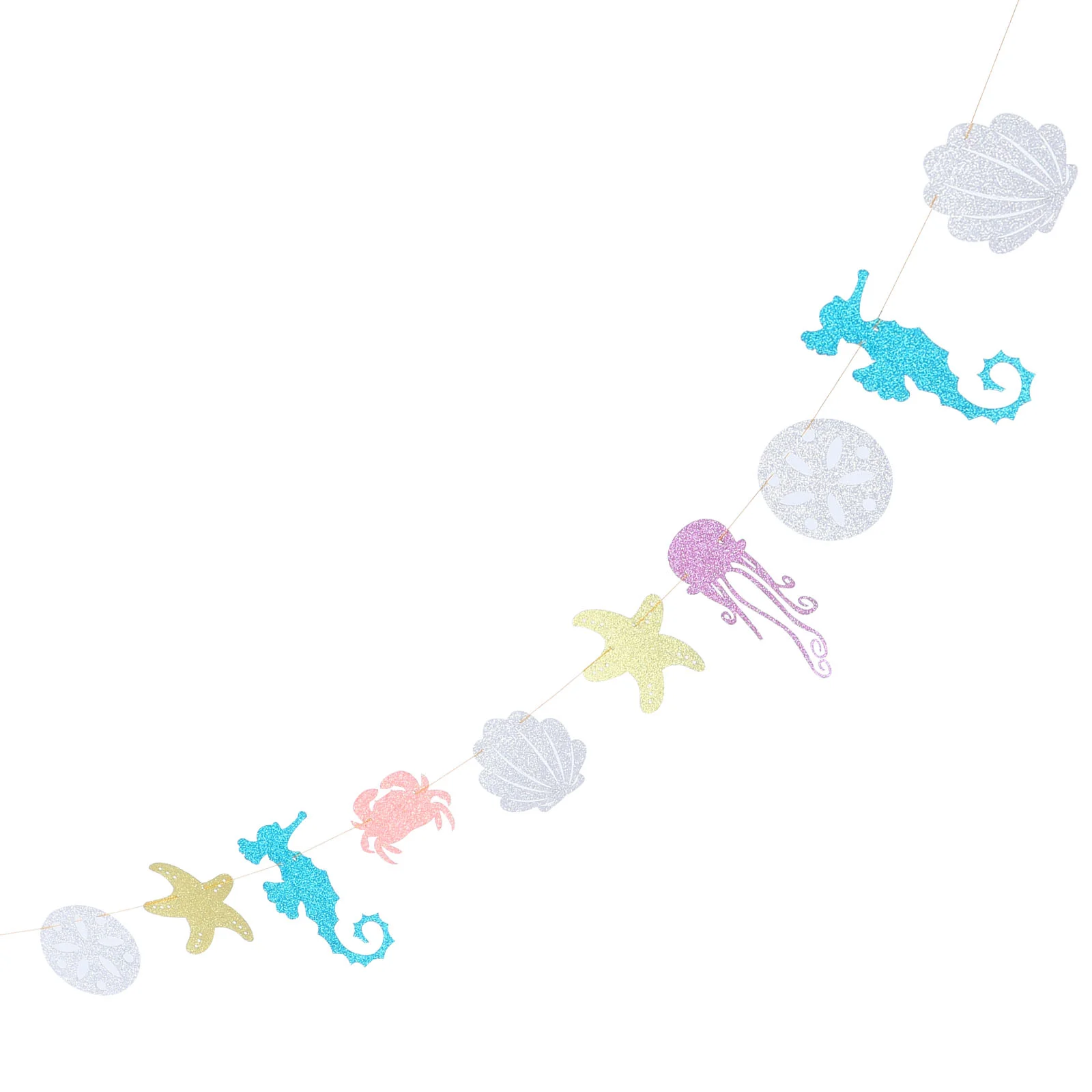 

Hawaiian Luau Garland Seahorse Jellyfish Seashell Crab Sea Star Glitter Banner for Summer Pool Birthday Party Decoration