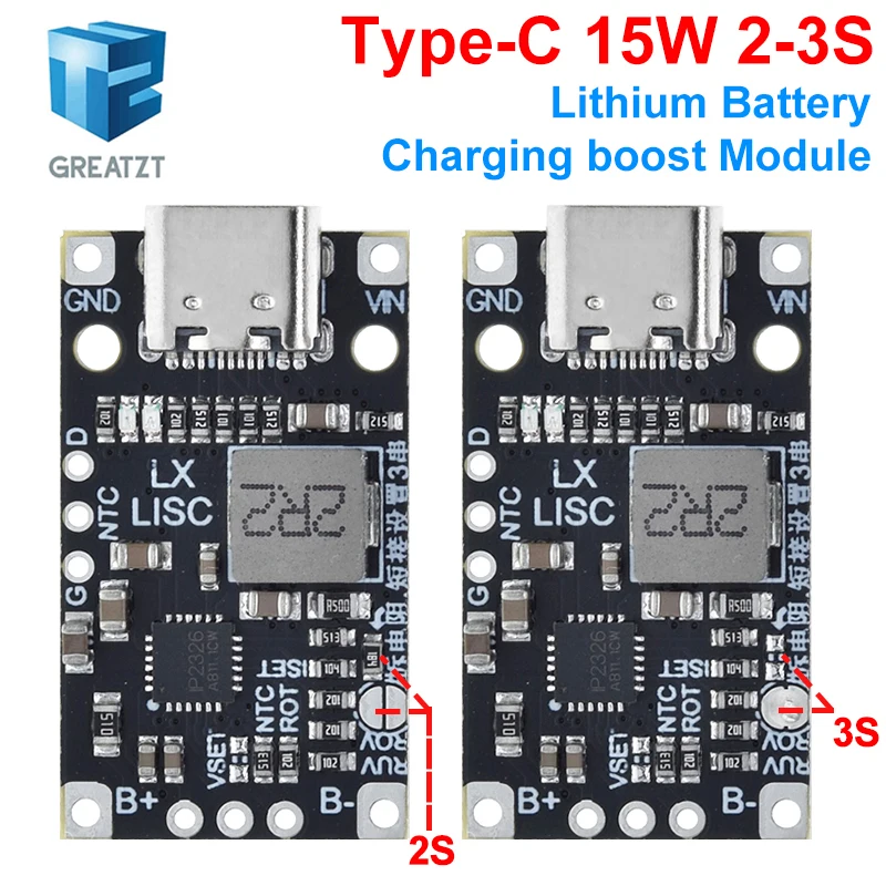 Type-C USB 2-3S BMS 15W 8.4V 12.6V 1.5A Lithium Battery Charging Boost Module With Balanced Support Fast Charge With Indicator