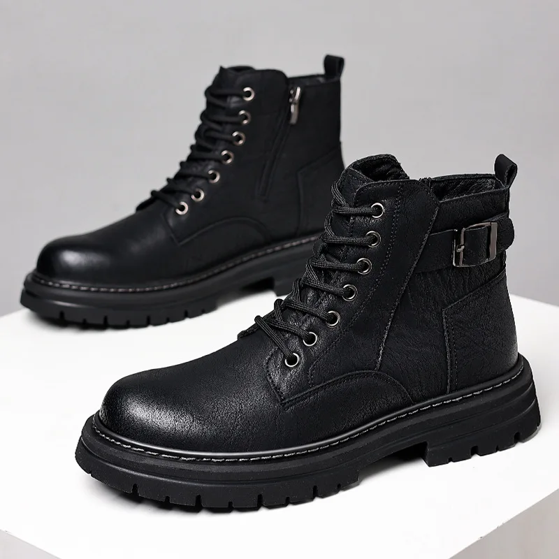 

Work boots for men in autumn and winter 2025 warm British style retro men's suede men's leather shoes with high top