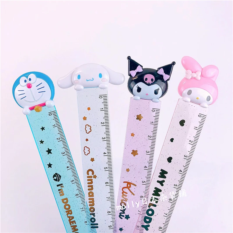 15Cm Sanrio Cartoon Mymelody Kuromi Cinnamoroll Cute Students Ruler Straight Kawaii Anime Plush Toy for Children Birthday Gift