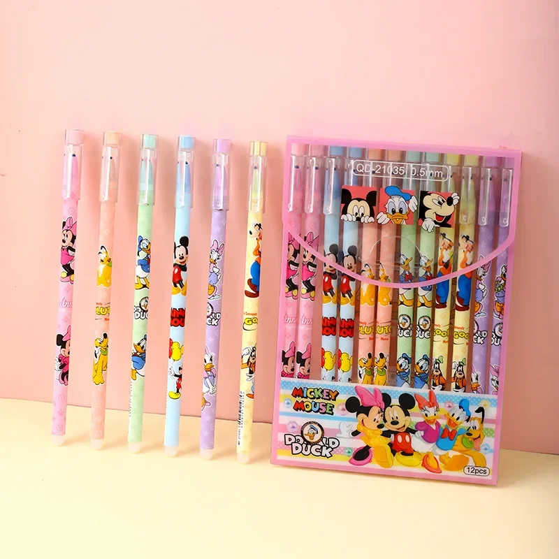 Imagem -06 - Disney-mickey e Minnie Canetas Gel para Crianças Desenhos Animados Modelação Prêmios Caneta-tinteiro Preta Papelaria Estudante Kawaii Atacado 0.5 mm 12 Pcs