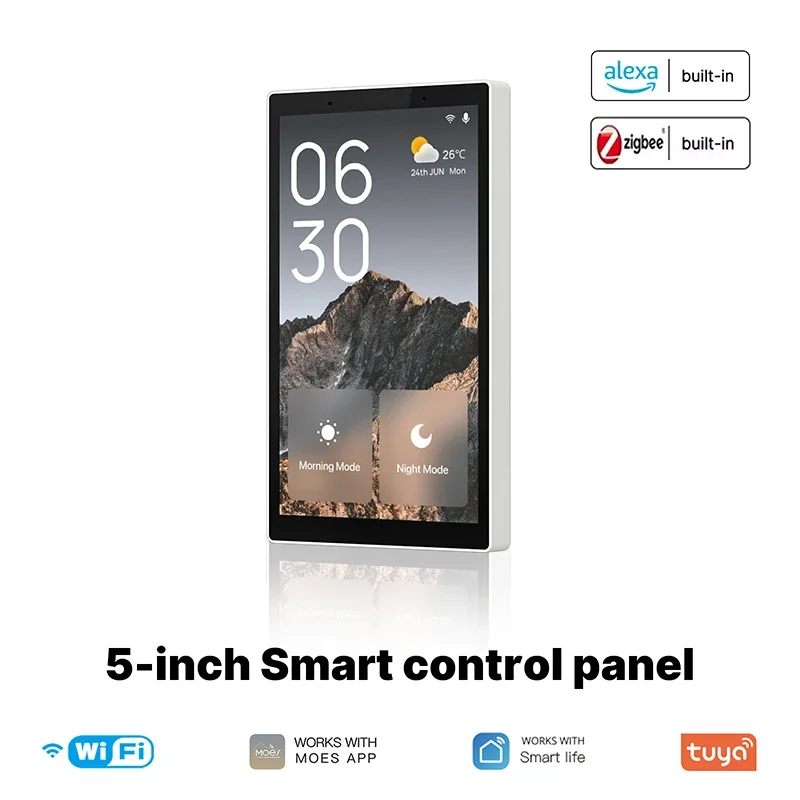 Tuya Wifi Smart Home 5 Inch Touch Screen US Center Control Panel Voice Control Alexa And ZigBee Gateway Built-in Scene Control