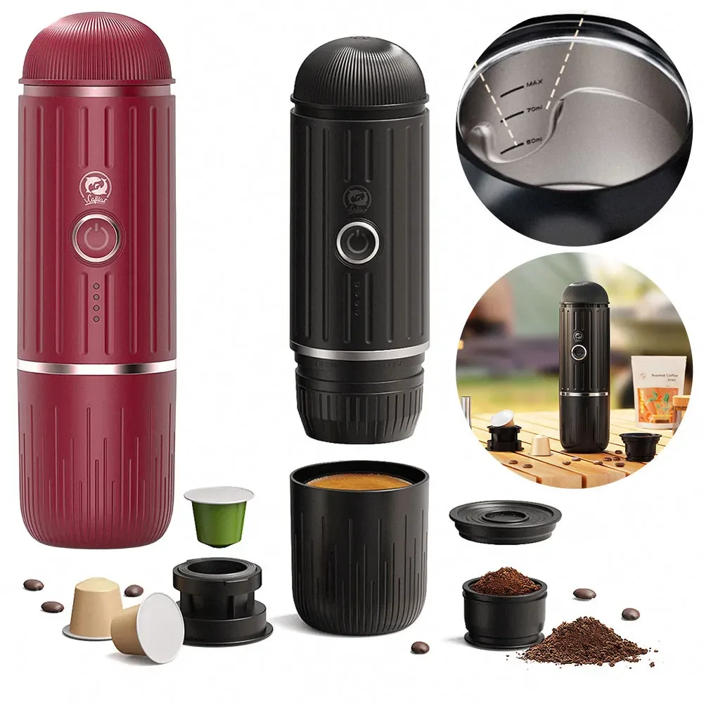 Cafetera portátil, máquina de café expreso eléctrica Compatible con cápsulas y café molido, carga USB 2 en 1 para viajes de acampada