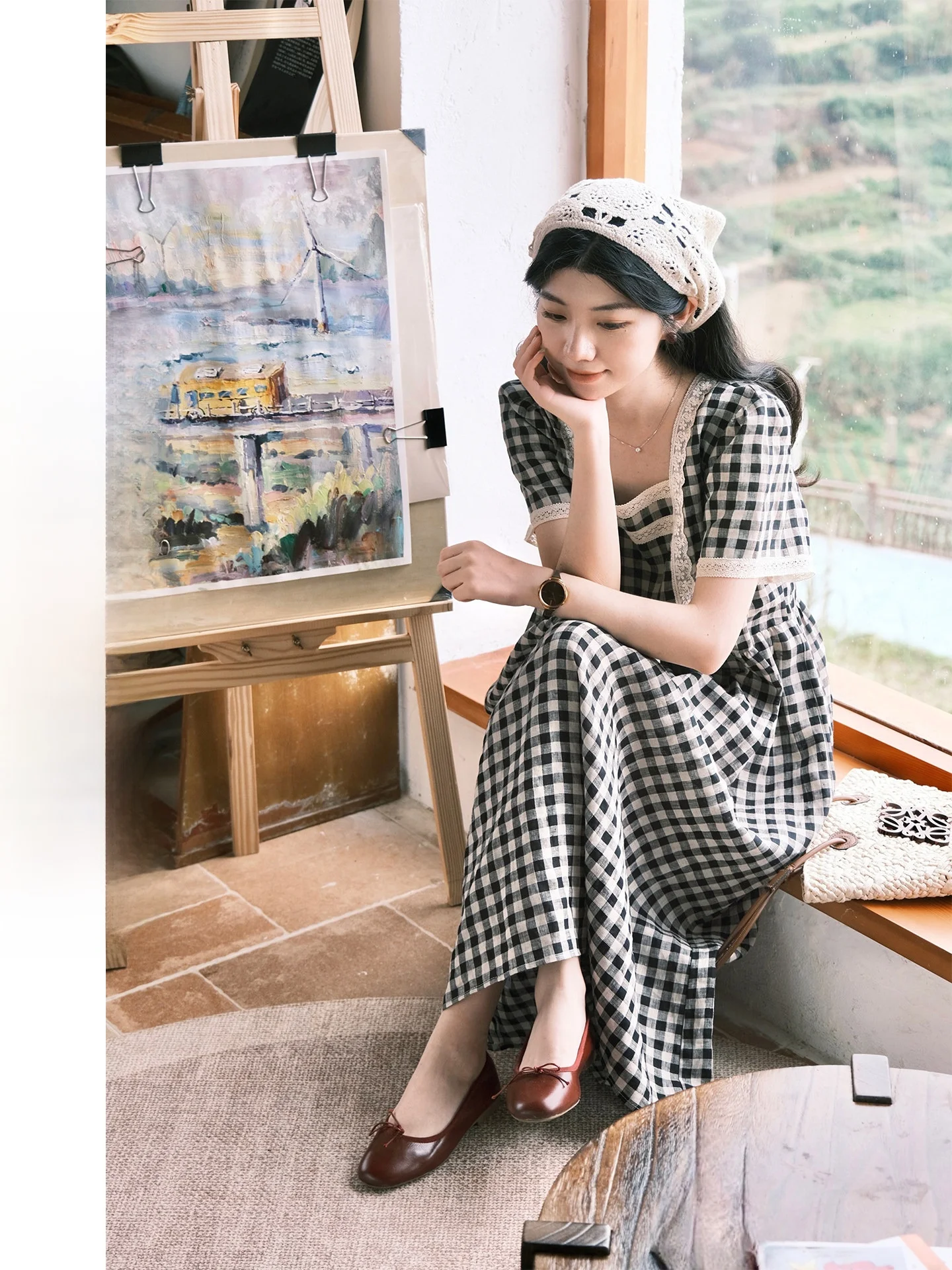 

Льняное платье Rame с вышивкой и кружевной отделкой, квадратным воротником, коротким рукавом, длинное, летнее, повседневное, с завышенной талией, женское