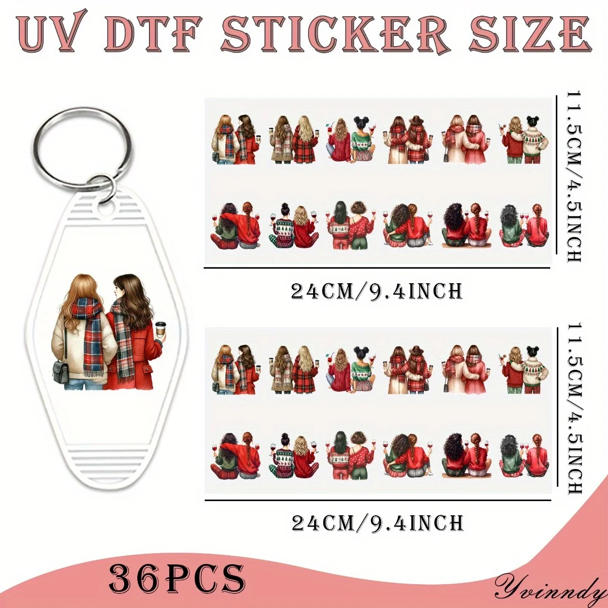 36Pcs/Set Best Sisters Style Themed UV DTF Keychain Stickers - Waterproof Pattern, Motel And Hotel Keychain Decoation