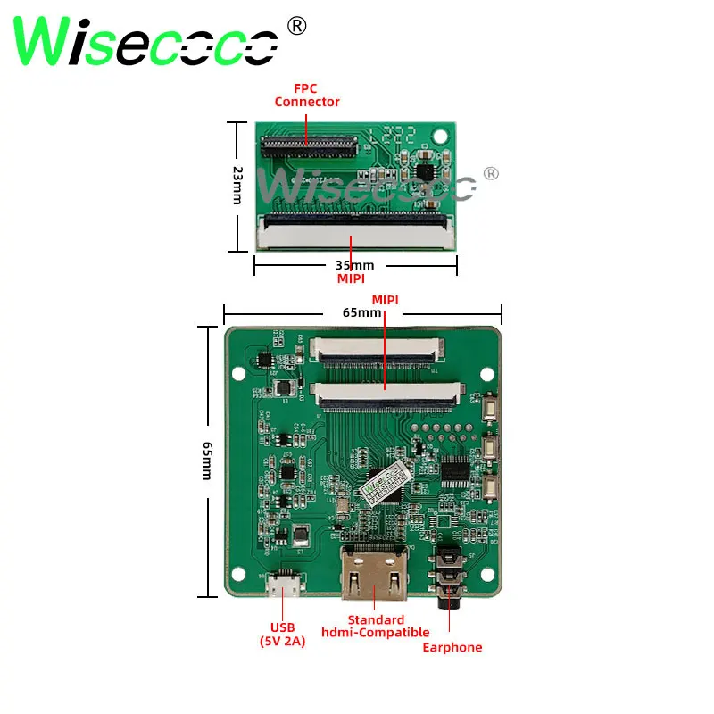 Wisecoco 2,9 Zoll 2160 x 2160 LCD-Display 1:1 quadratisches hochauflösendes 2K-LCD-Bildschirmmodul USB Typ-C-Treiberplatine