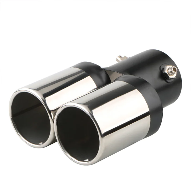 1 STKS 2.5 "Inlaat Decoratie Chrome Uitlaat Auto Styling Auto Uitlaat Trim Uitlaat Pijp Staart Rvs Gebogen Dubbele uitlaat