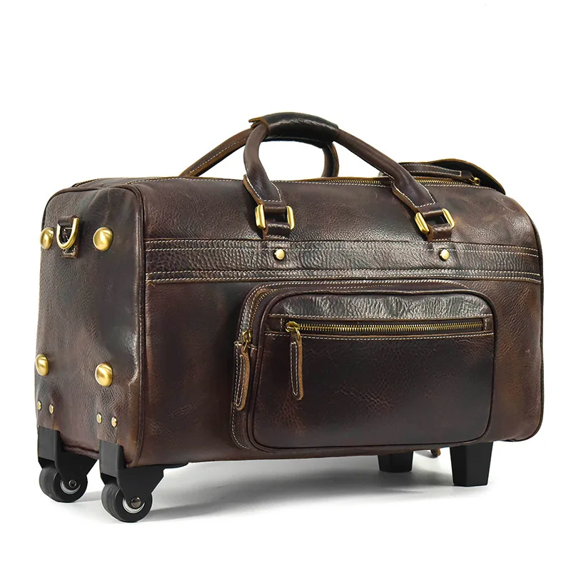 

Retro cowhide pull rod box 22 inches Large capacity genuine leather travel bag High end and luxurious business travel luggage