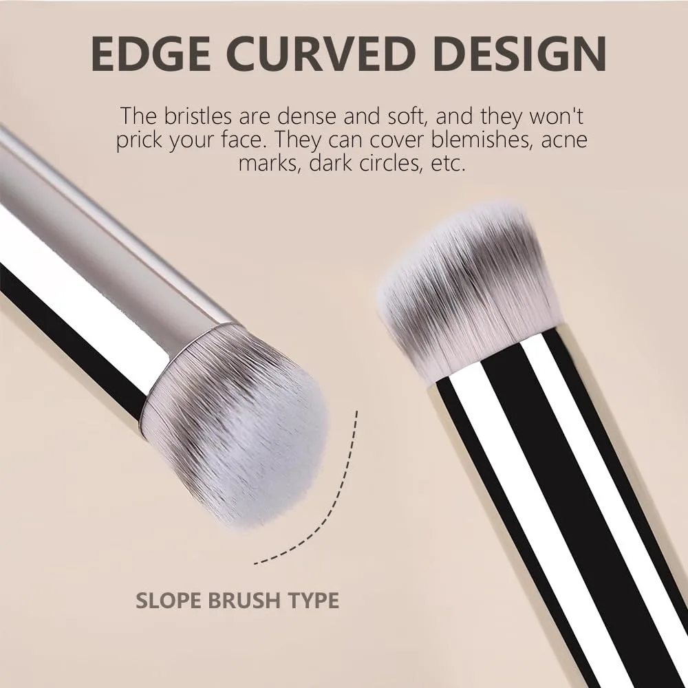 Brocha correctora profesional: base plana y redonda y brocha de maquillaje corrector para debajo de los ojos, contorno facial y cobertura de detalles