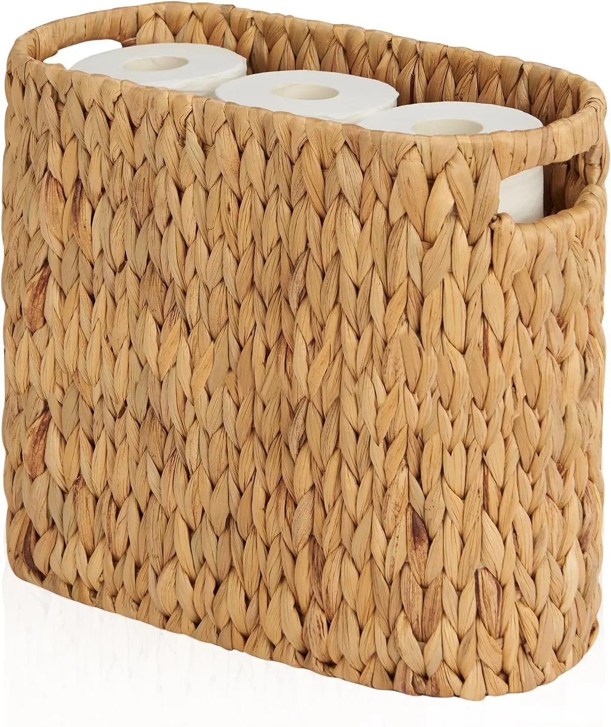 

Water Hyacinth Wicker Toilet Paper Holder Basket for 9 Rolls, Rustic Bathroom Storage Organizer with Handles