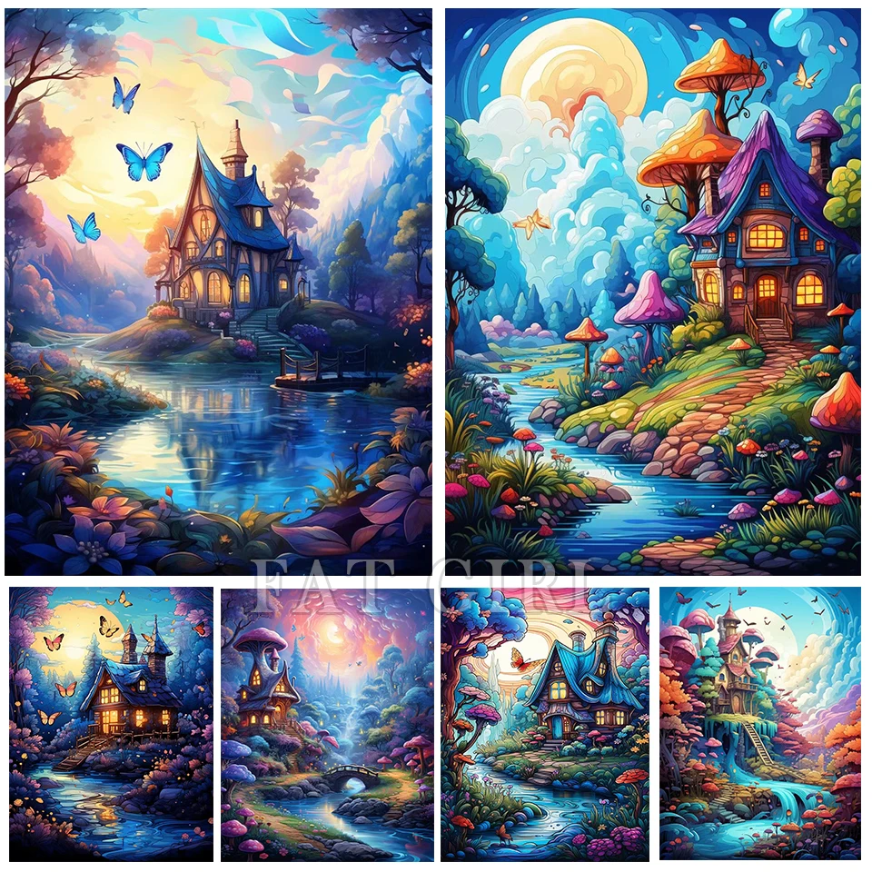 5d Diaomd Paintings Dream Castle Manor Full Square Round Drill Mosaic Mushroom House Cross Stitch Kits Diamond Embroidery Decor