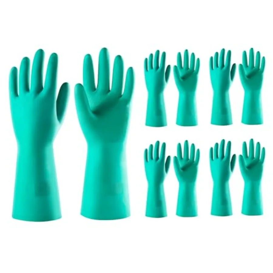 

5 Pairs Nitrile Chemical Resistant Gloves, 15mil, 13", Reusable Latex Rubber Free Heavy Duty Gloves, Acid Alkali Oil Protection