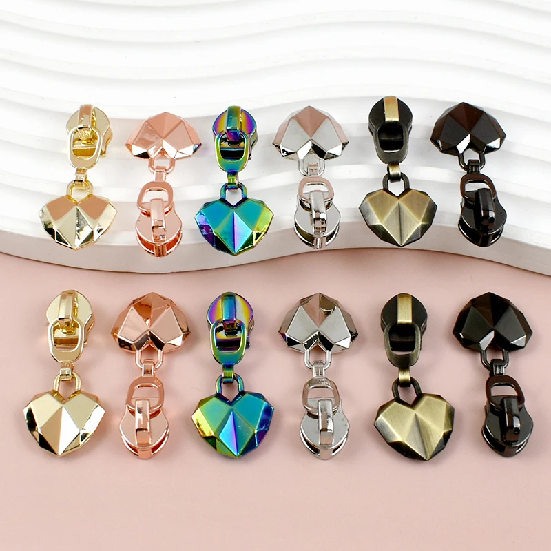 

5/10Pcs 5# Nylon Zipper Slider for Bags Purses Jackets Zips Heart Shape Puller Head Zippers Repair Kit DIY Sewing Accessories