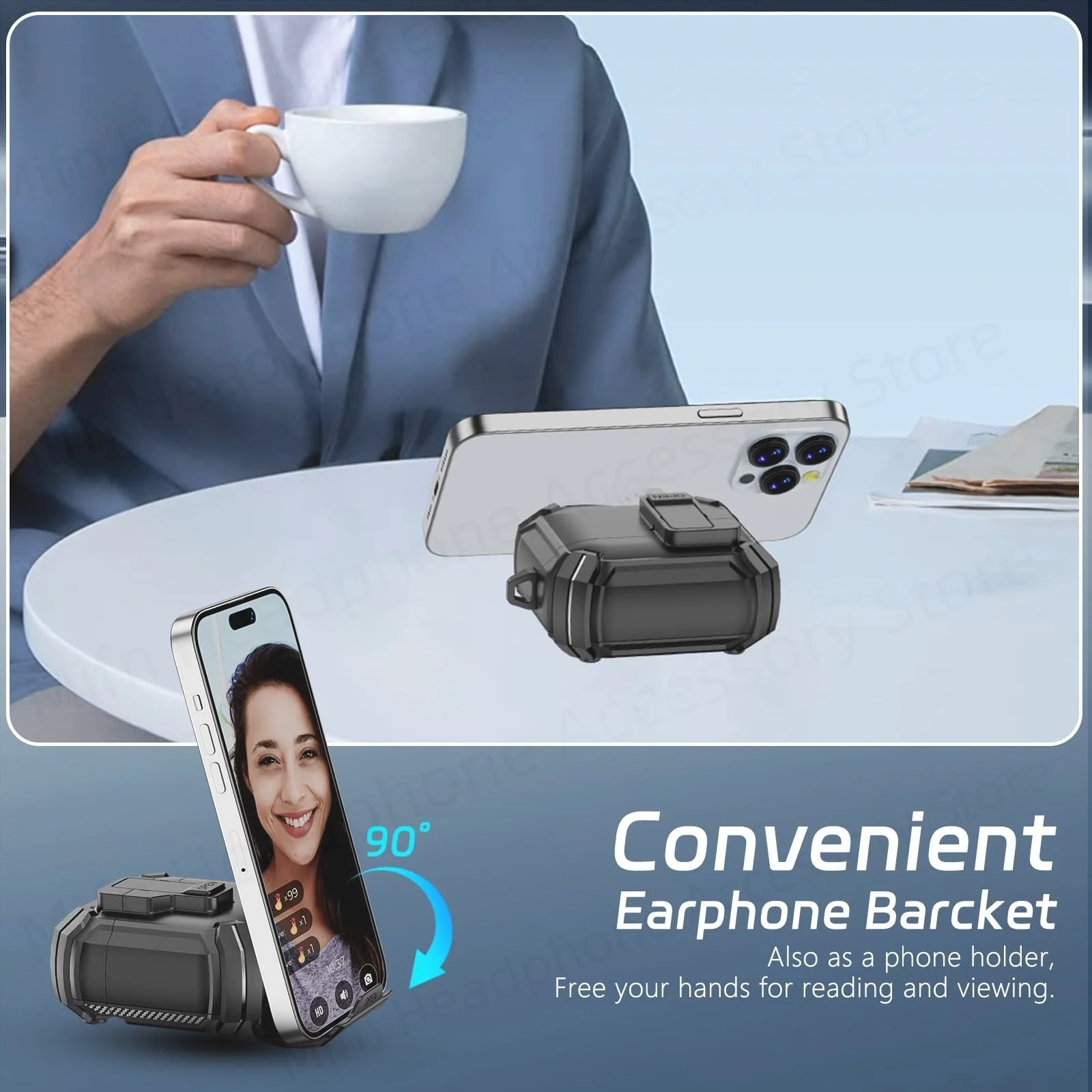 لـ 2025 AirPods Case يدعم الشحن اللاسلكي Magsafe مع مغناطيس قوي على الظهر 【حامل هاتف مدمج】لـ AirPod Pro