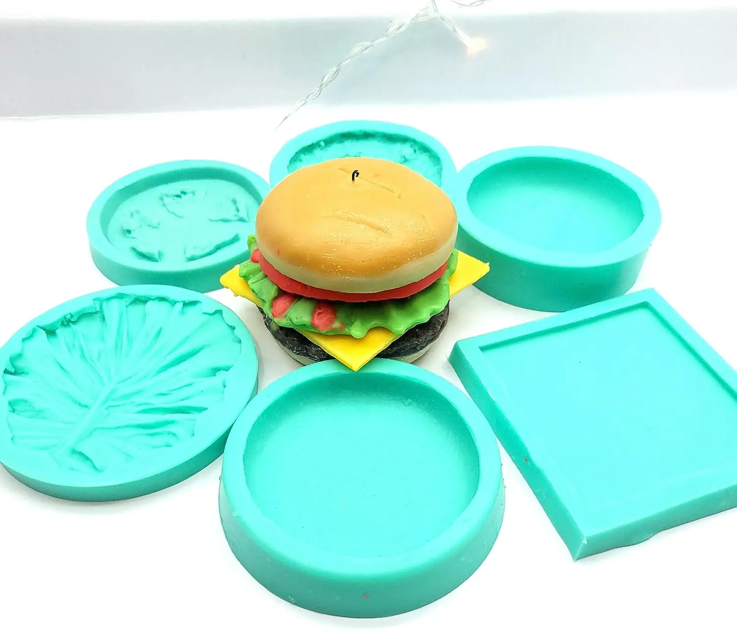 Burger Silicone Molds Bundle for Candle and Soap Makers - Set of 6 | Craft the Perfect Cheese Burger-Inspired Candles and Soaps | Non-Stick Molds for Creative Artisans