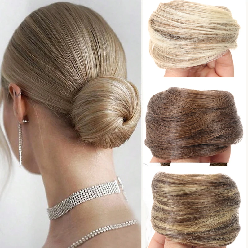 

1Pcs Synthetic Hair Bun Straight Chignon Elastic Rubber Band Fake Hair Clip in on Hair Tail Extension Updo Hair Piece Ponytail