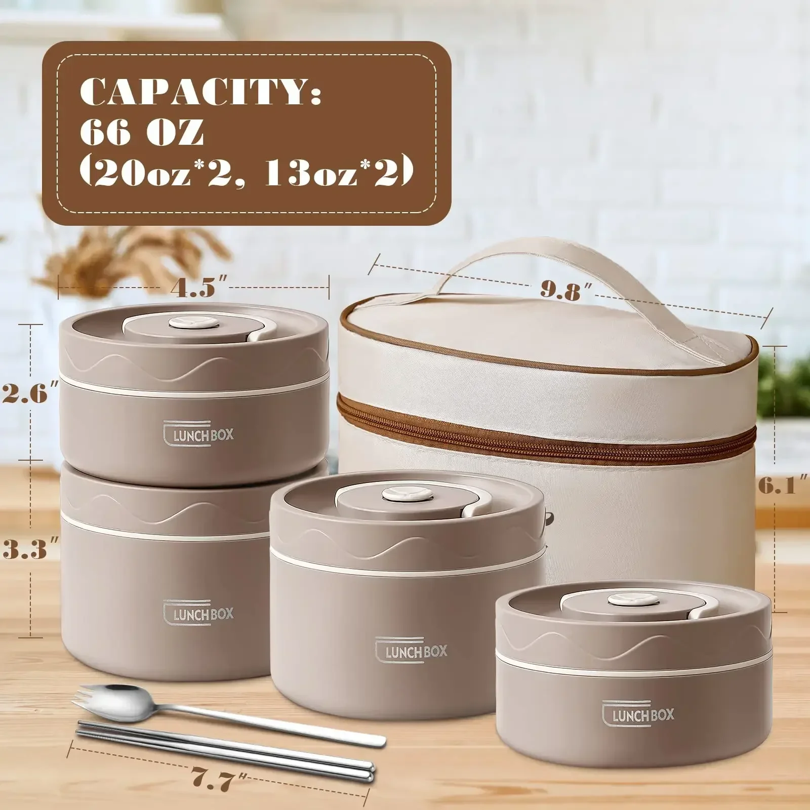 Lunch/Snack Box for Stackable, 304 stainless steel liner 4-Tier Bento Box with Portable Cutlery set for Adult Kids Men Women