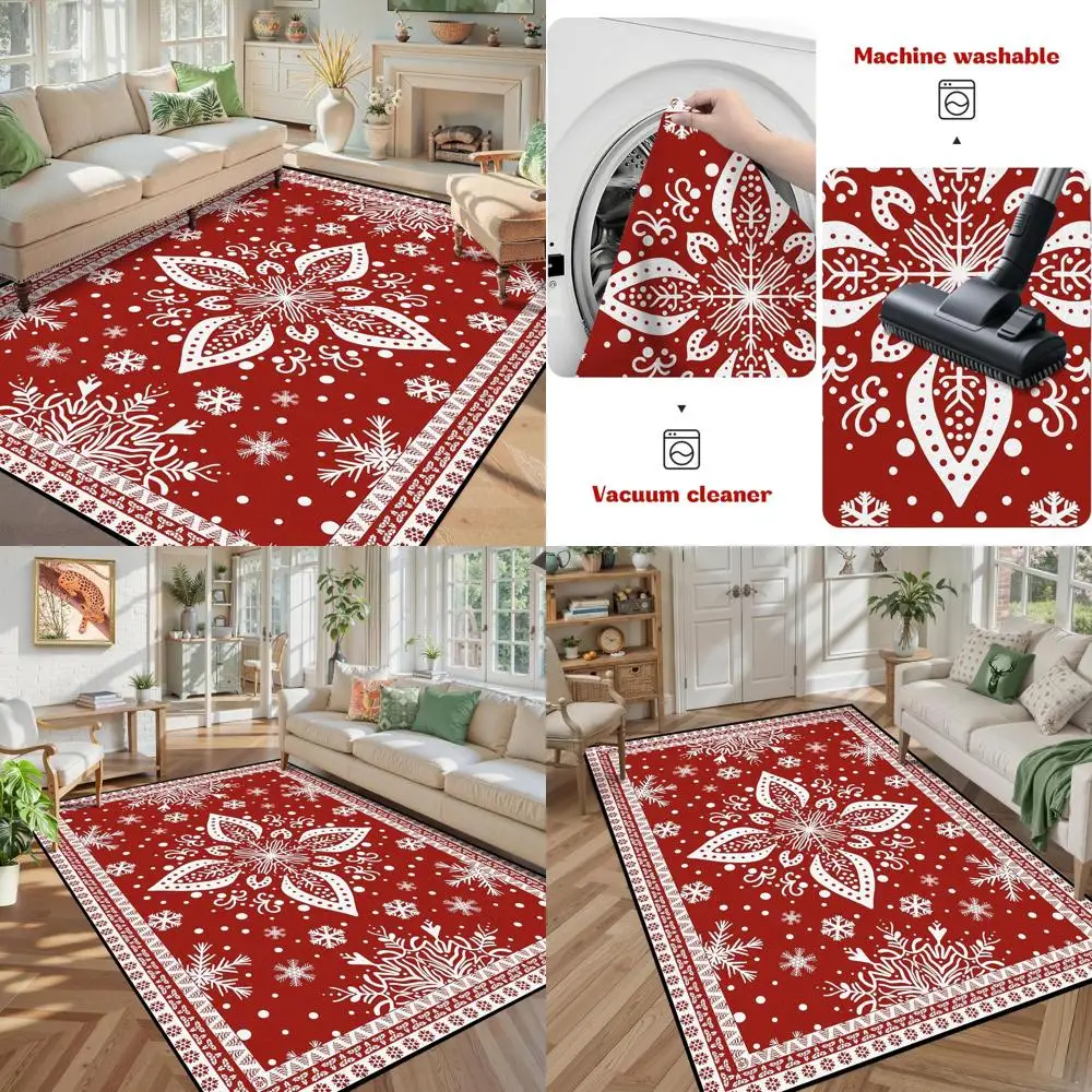 

7'x5' Snowflake Area Rugs - Soft Red Carpet for Christmas Decor, Ideal for Living Rooms, Bedrooms, Dining Rooms, and Dorms