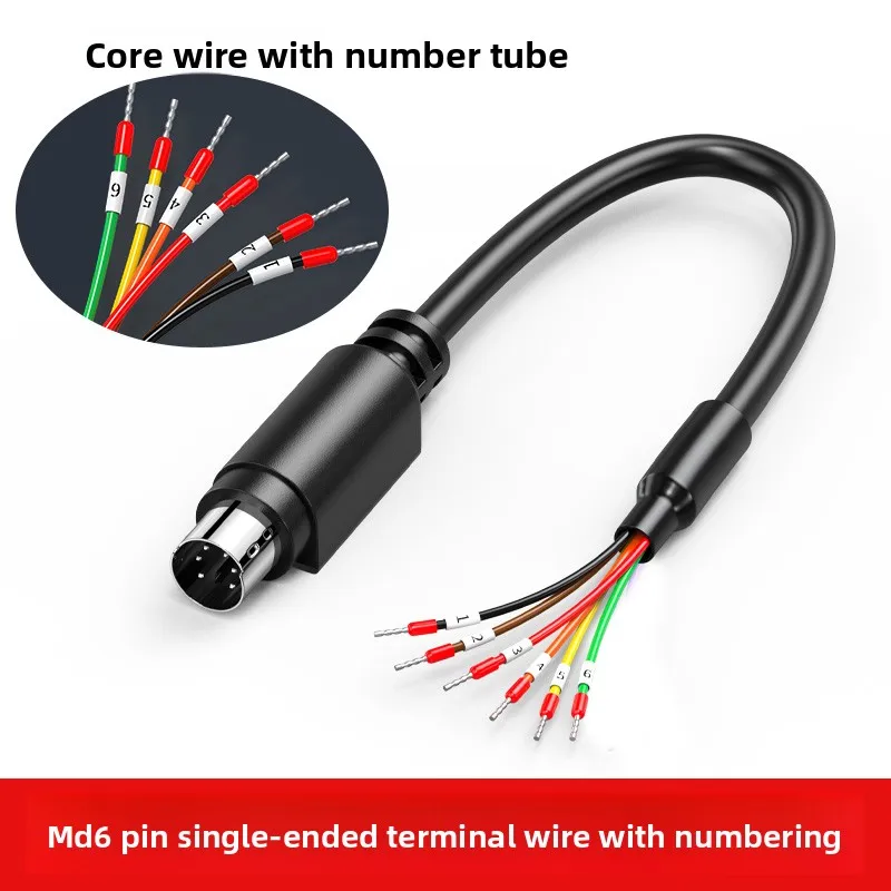 1PCS MD8 8-Pin Round Connector Cable with Number Tubes for PLC Terminal Block MD6 PS/2 6-Pin Data Cable Male to Bare Wire