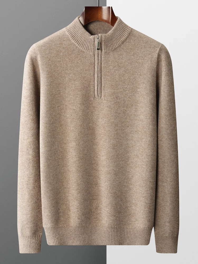 

Autumn Winter Men's Sweater 100% Merino Wool Pullover Knitwear Lapel Zipper Collar Casual Cashmere Business Thick Clothing Tops